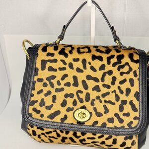 Coach Park Ocelot Haircalf leather flap satchel bag F24986
